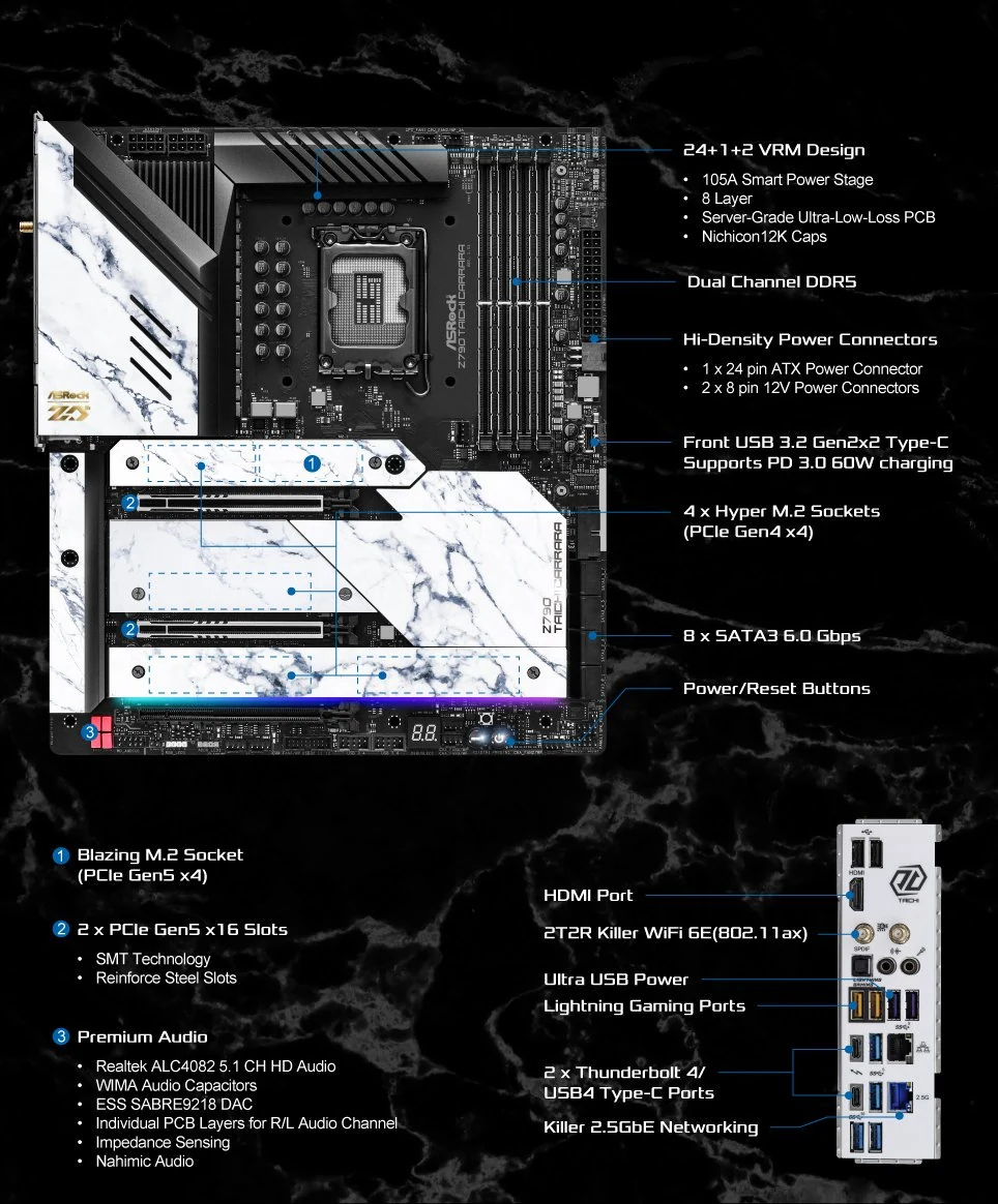 Mainboard ASRock Z790 Taichi Carrara - 4 Khe RAM DDR5 - LGA 1700 - NEW