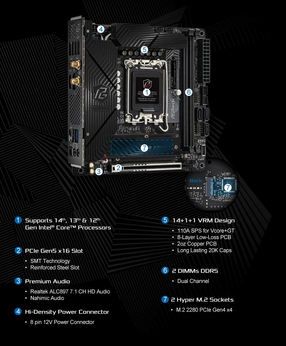Mainboard ASRock Z790I Lightning WiFi - 2 Khe RAM DDR5 - LGA 1700 - NEW