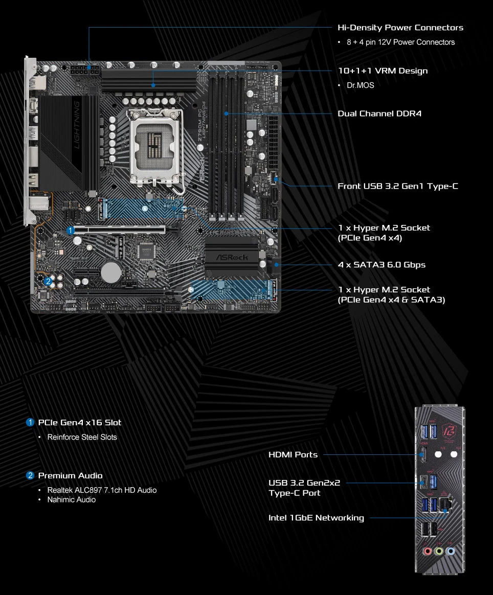 Mainboard ASRock Z790M PG Lightning/D4 - 4 Khe RAM DDR4 - LGA 1700 - NEW