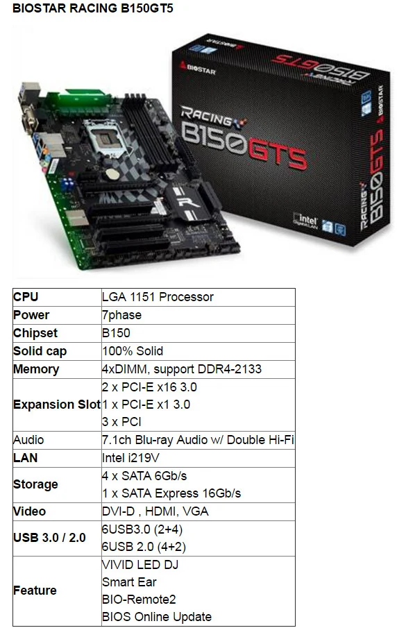 Mainboard Biostar B150GT5