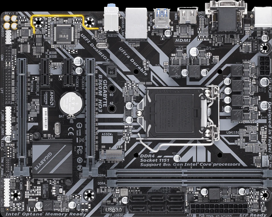 Mainboard Gigabyte B360M HD3 - LGA 1151 - NEW