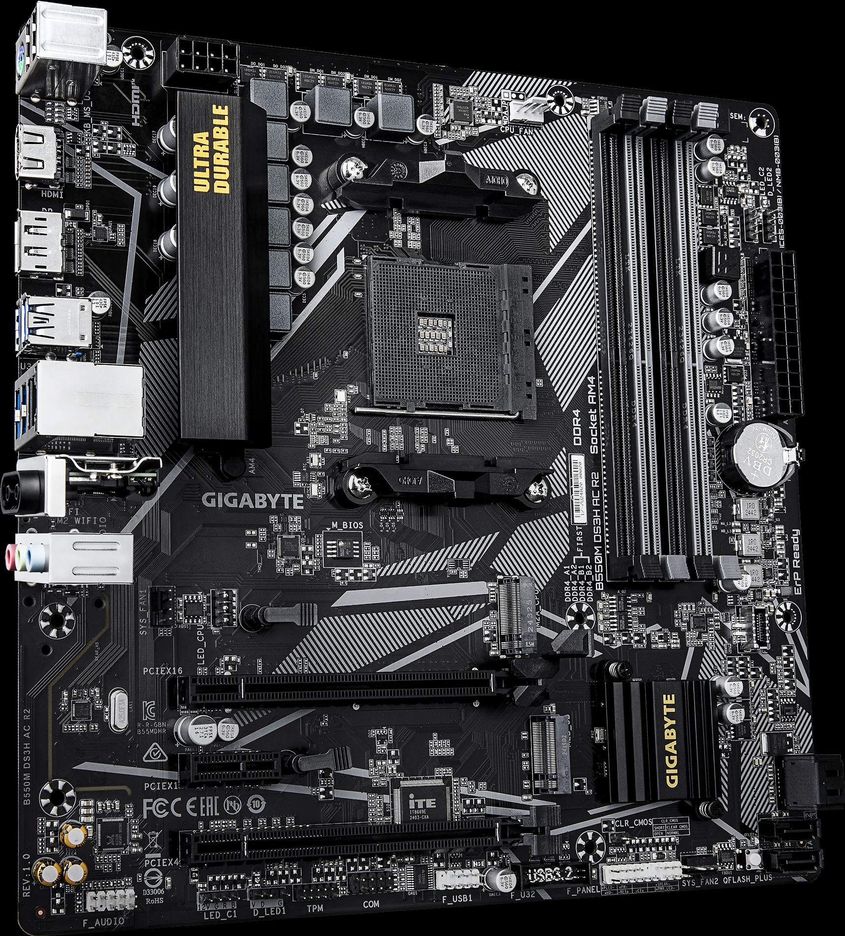 Mainboard Gigabyte B550M DS3H AC R2 - 4 Khe RAM DDR4 - AM4 - NEW