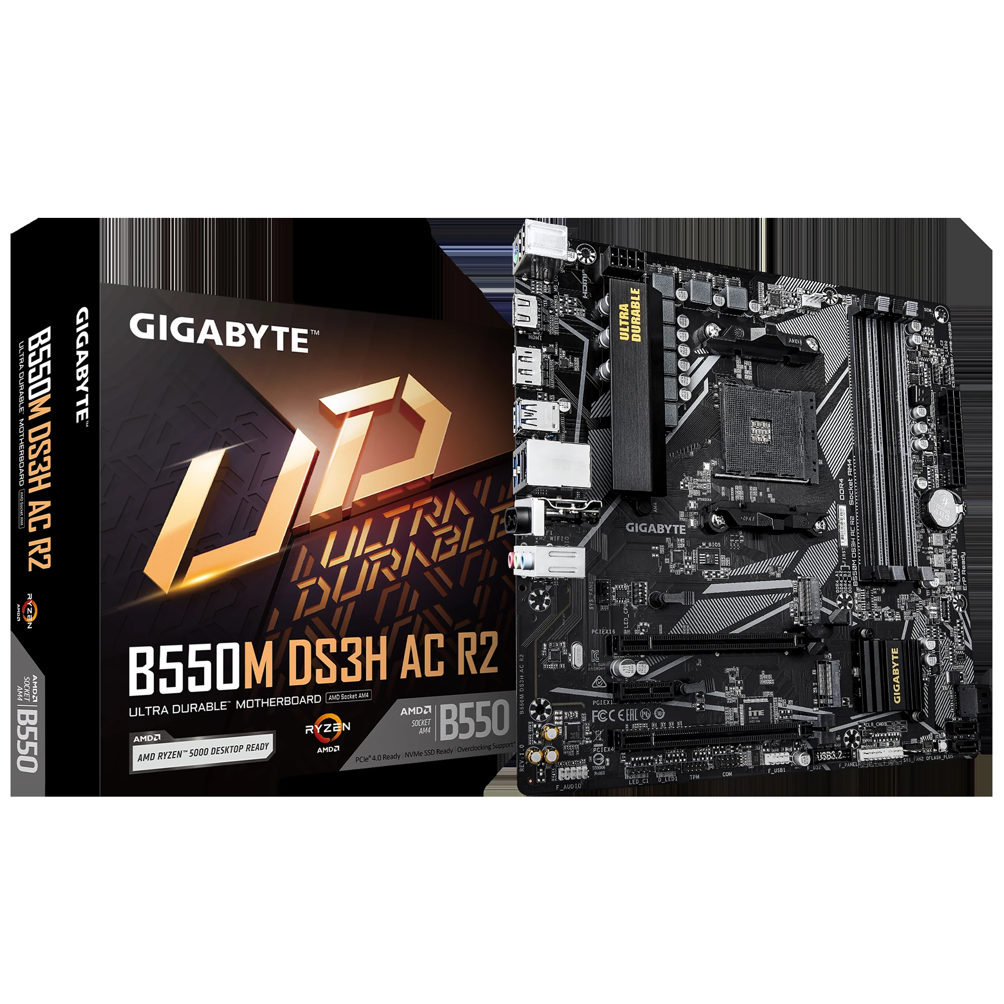 Mainboard Gigabyte B550M DS3H AC R2 - 4 Khe RAM DDR4 - AM4 - NEW