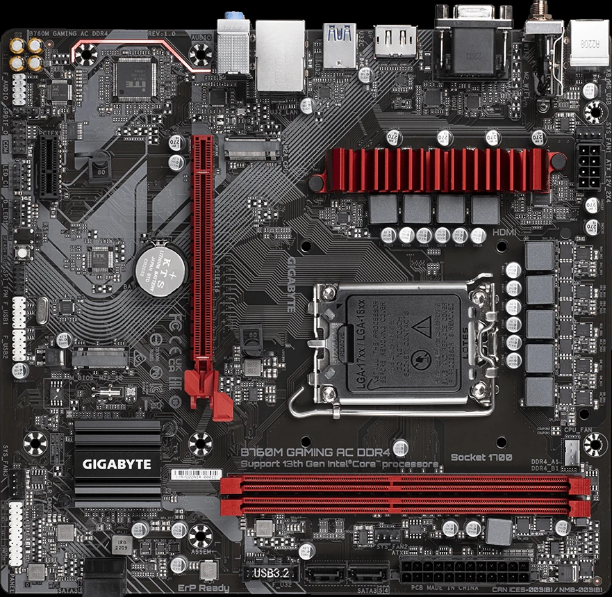 Mainboard Gigabyte B760M Gaming AC DDR4 Gen5 - 4 Khe RAM DDR4 - LGA 1700 - NEW