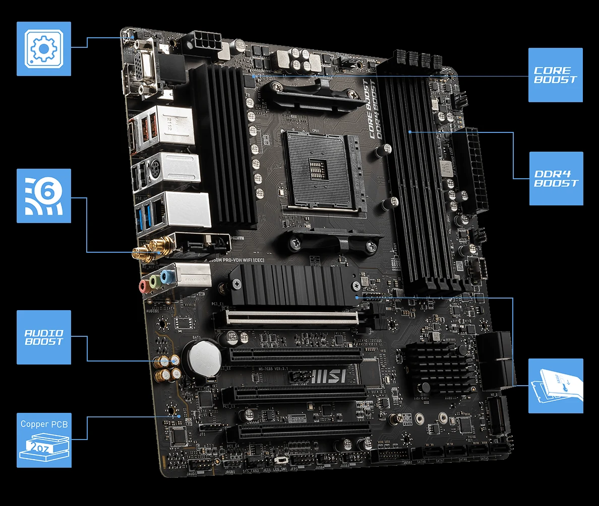 Mainboard MSI B550M PRO-VDH WIFI - 4 Khe RAM DDR4 - AM4 - NEW