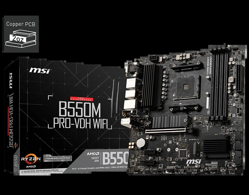 Mainboard MSI B550M PRO-VDH WIFI - 4 Khe RAM DDR4 - AM4 - NEW