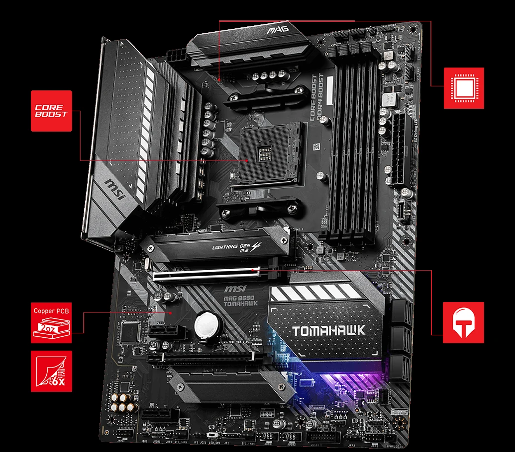 Mainboard MSI MAG B550 TOMAHAWK - 4 Khe RAM DDR4 - AM4 - NEW