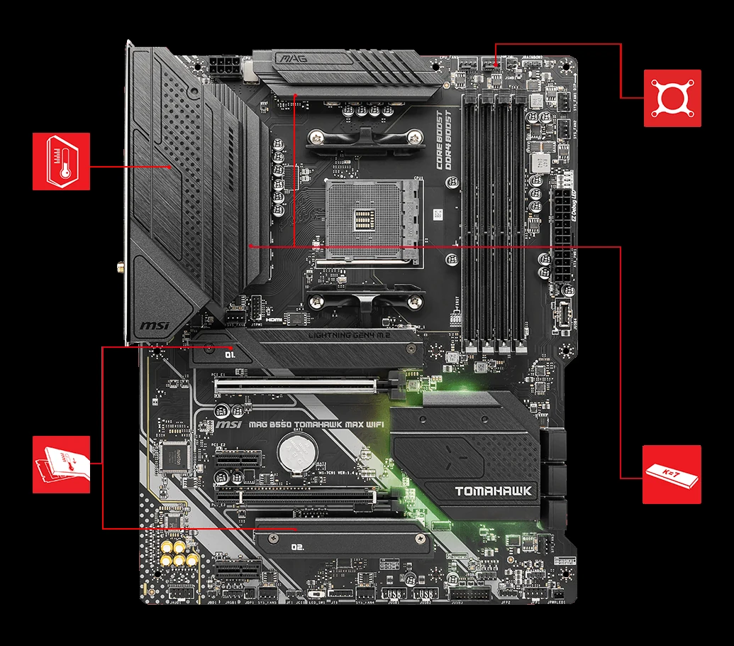 Mainboard MSI MAG B550 TOMAHAWK MAX WIFI - 4 Khe RAM DDR4 - AM4 - NEW