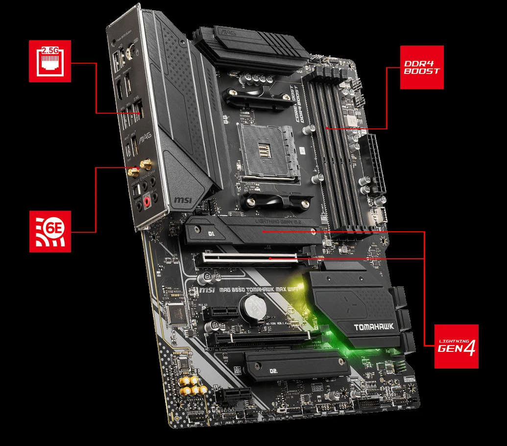 Mainboard MSI MAG B550 TOMAHAWK MAX WIFI - 4 Khe RAM DDR4 - AM4 - NEW