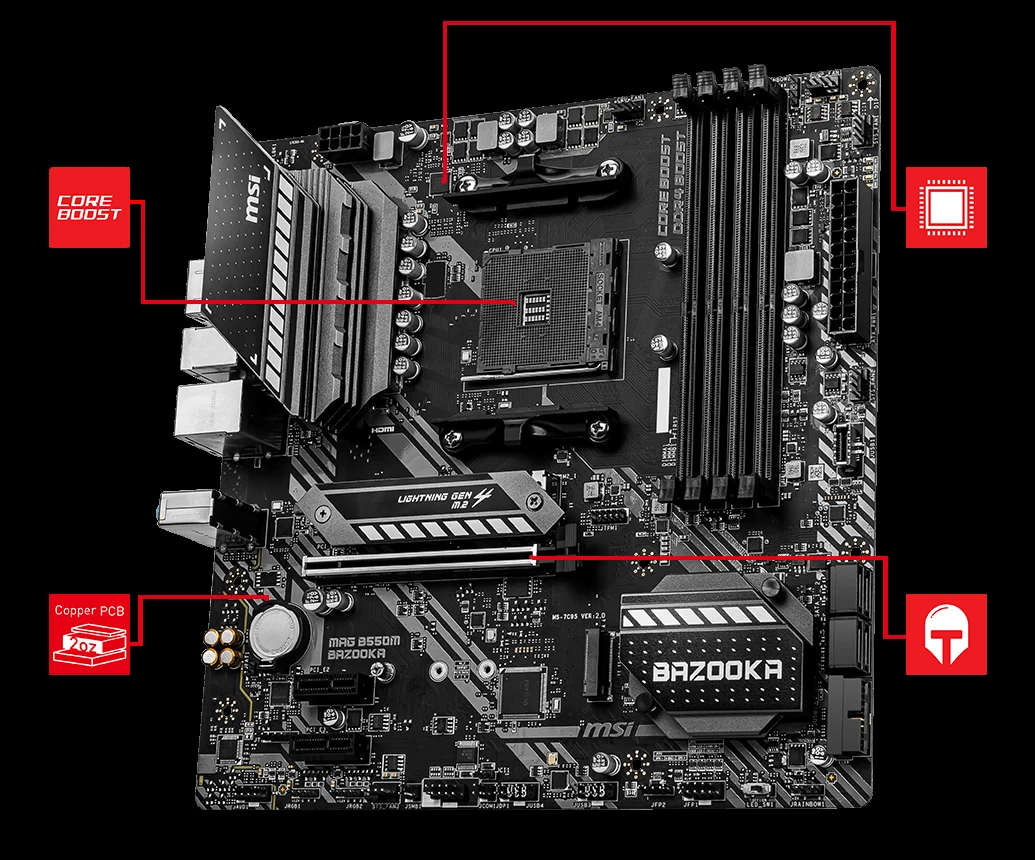 Mainboard MSI MAG B550M BAZOOKA - 4 Khe RAM DDR4 - AM4 - NEW
