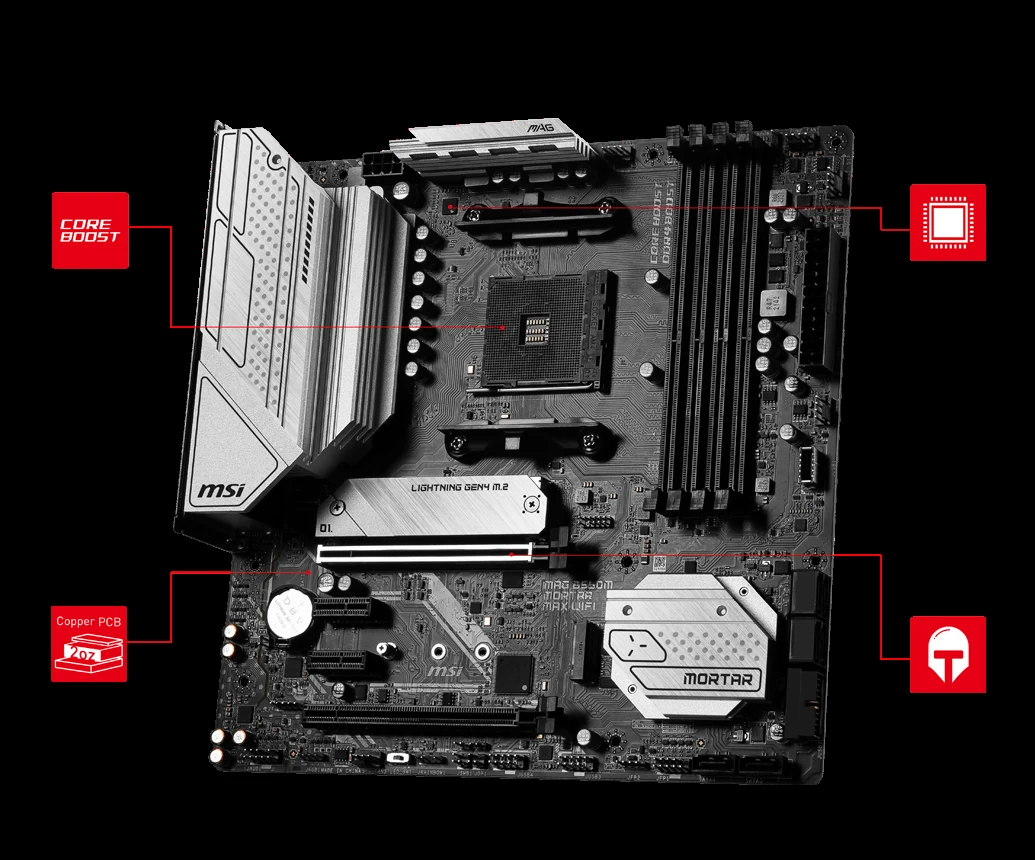 Mainboard MSI MAG B550M MORTAR MAX WIFI - 4 Khe RAM DDR4 - AM4 - NEW