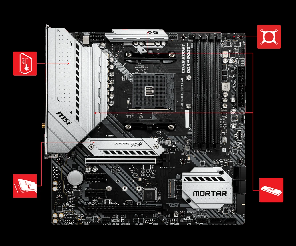 Mainboard MSI MAG B550M MORTAR WIFI - 4 Khe RAM DDR4 - AM4 - NEW