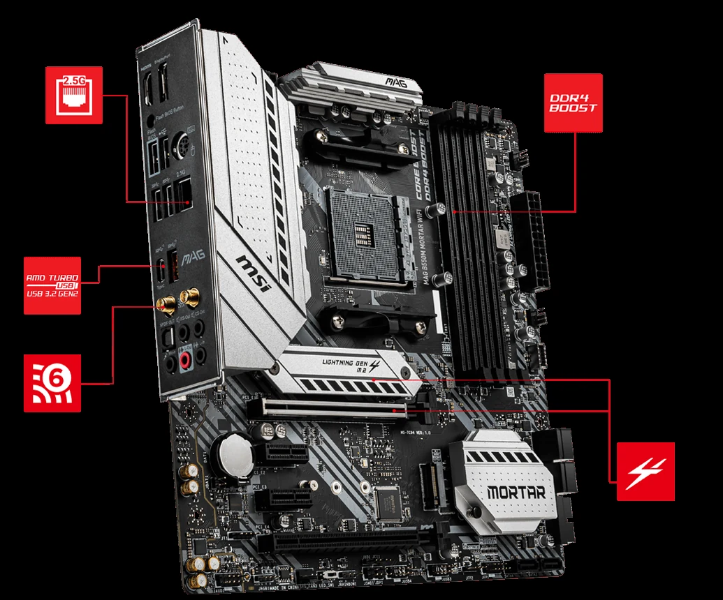Mainboard MSI MAG B550M MORTAR WIFI - 4 Khe RAM DDR4 - AM4 - NEW