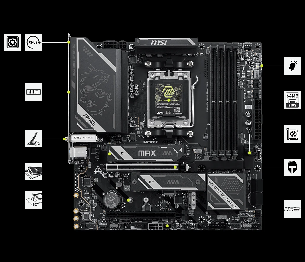 Mainboard MSI MAG B850M GAMING PRO MAX WIFI - 4 Khe RAM DDR5 - AM5 - NEW