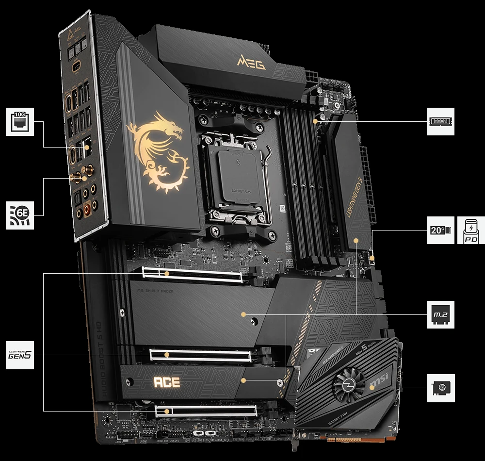Mainboard MSI MEG X670E ACE - 4 Khe RAM DDR5 - AM5 - NEW