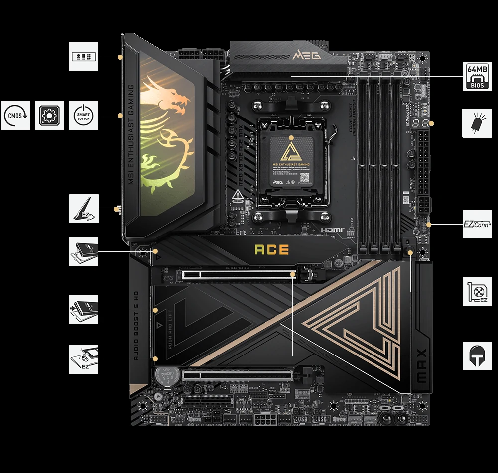 Mainboard MSI MEG X870E ACE MAX - 4 Khe RAM DDR5 - AM5 - NEW