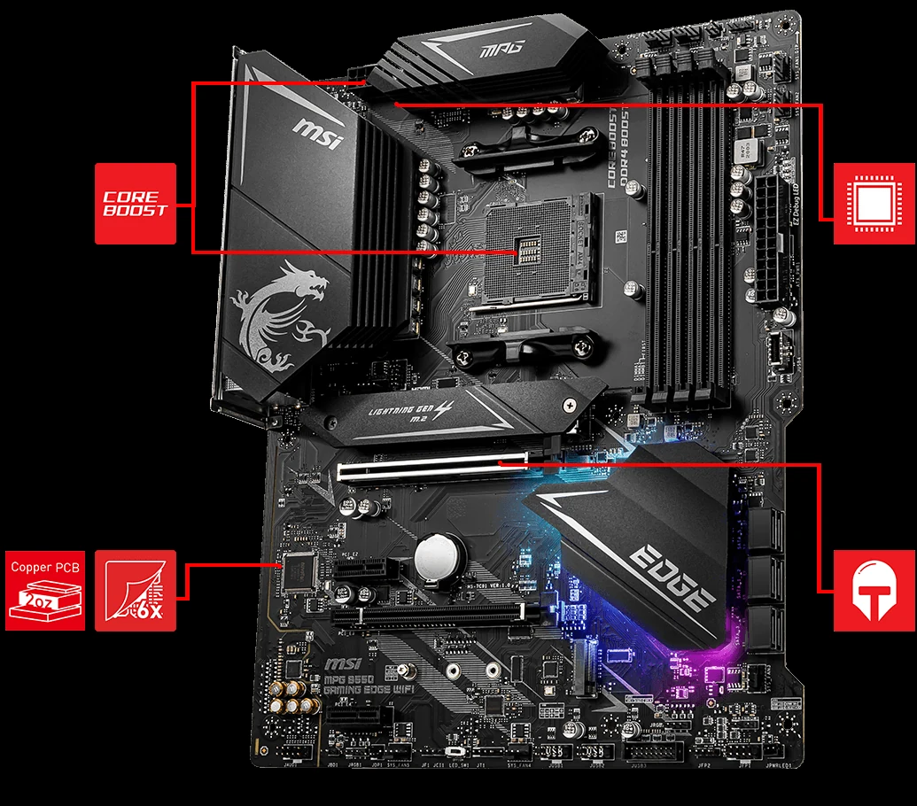 Mainboard MSI MPG B550 GAMING EDGE WIFI - 4 Khe RAM DDR4 - AM4 - NEW