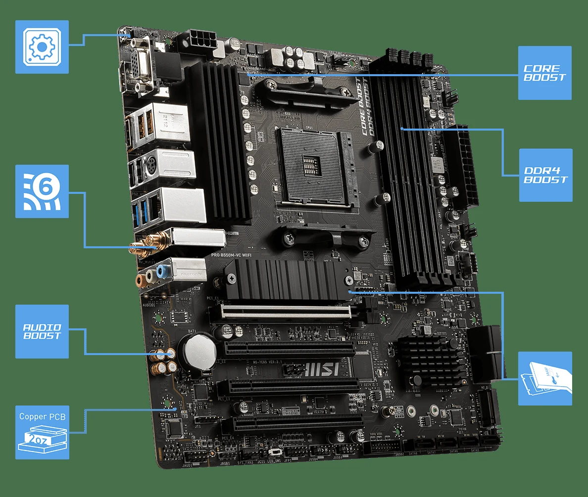Mainboard MSI PRO B550M-VC WIFI - 4 Khe RAM DDR4 - AM4 - NEW