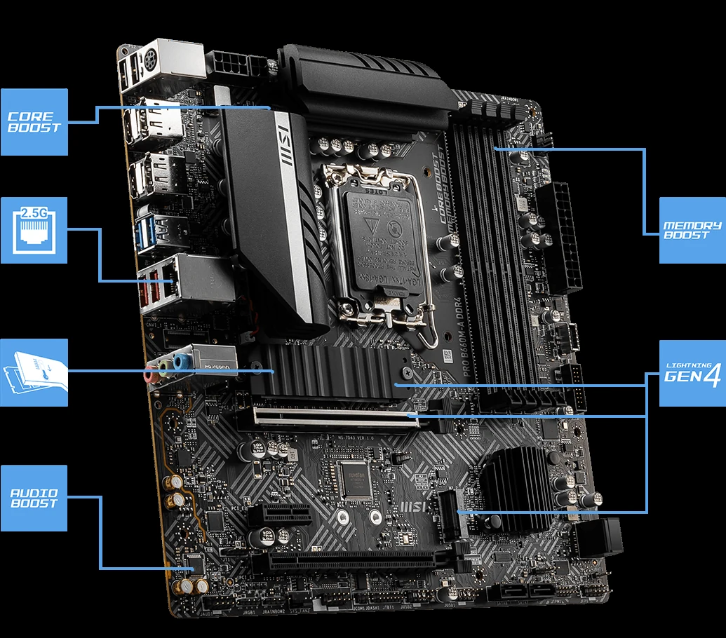 Mainboard MSI PRO B660M-A DDR4 - 4 Khe RAM DDR4 - LGA 1700 - NEW