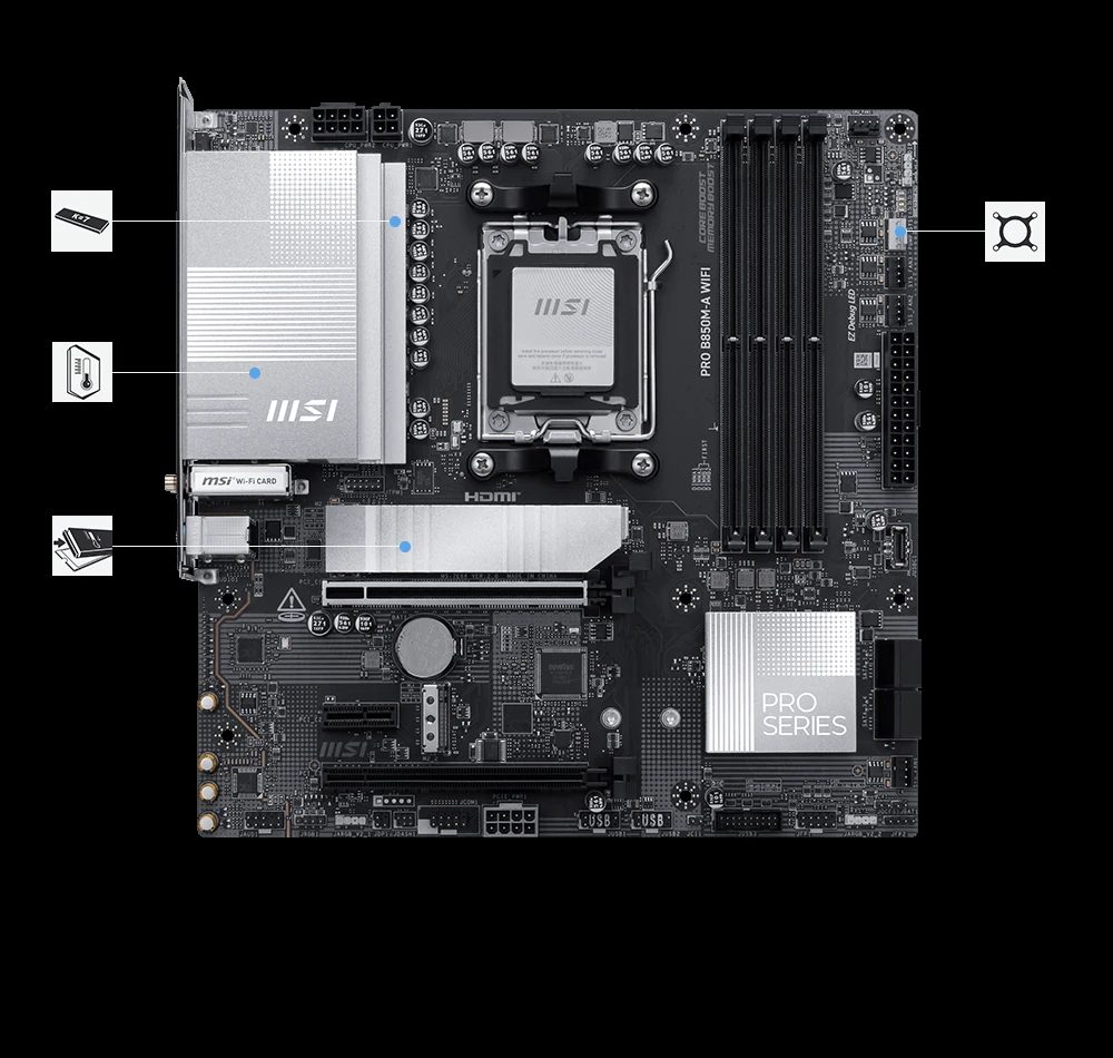 Mainboard MSI PRO B850M-A WIFI - 4 Khe RAM DDR5 - AM5 - NEW