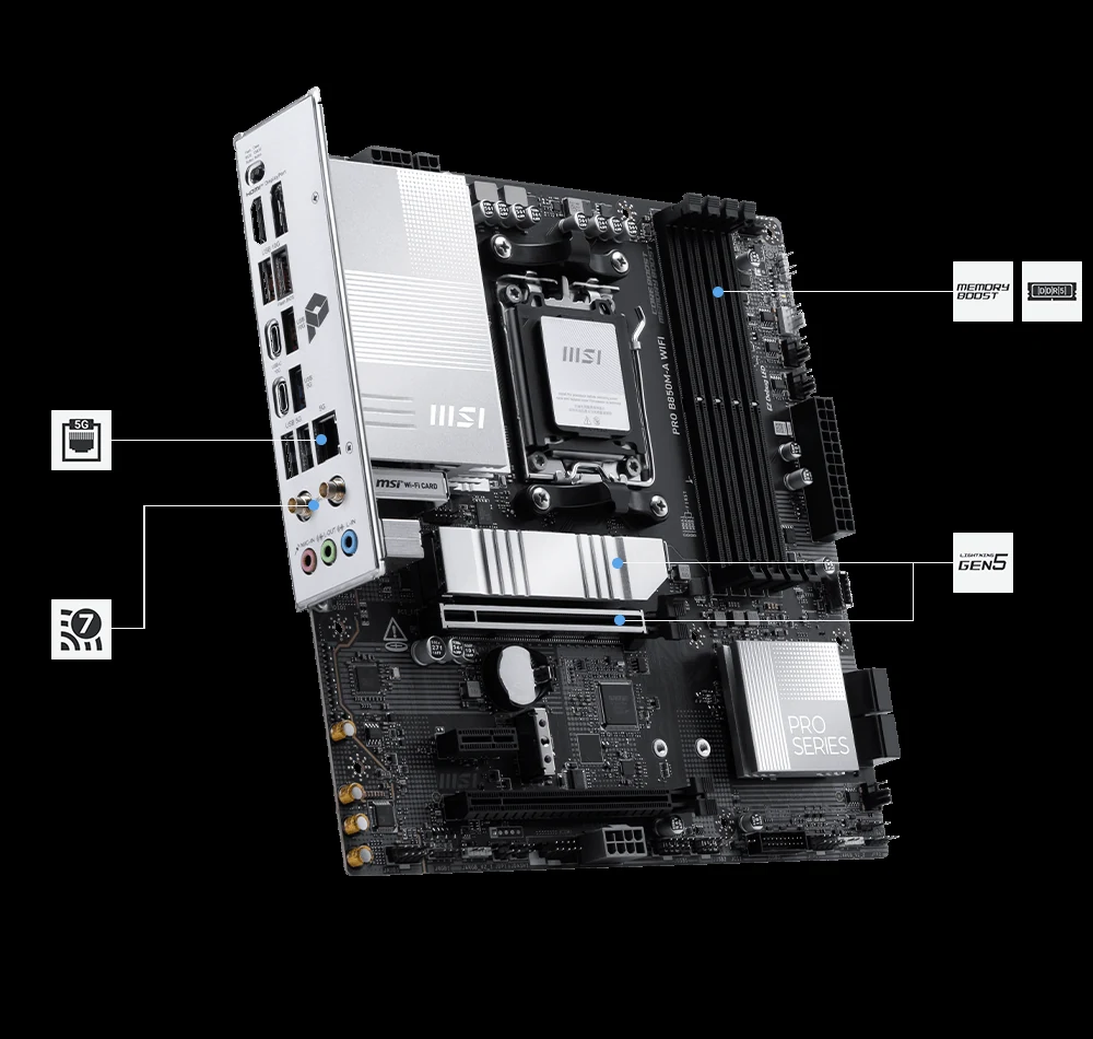Mainboard MSI PRO B850M-A WIFI - 4 Khe RAM DDR5 - AM5 - NEW