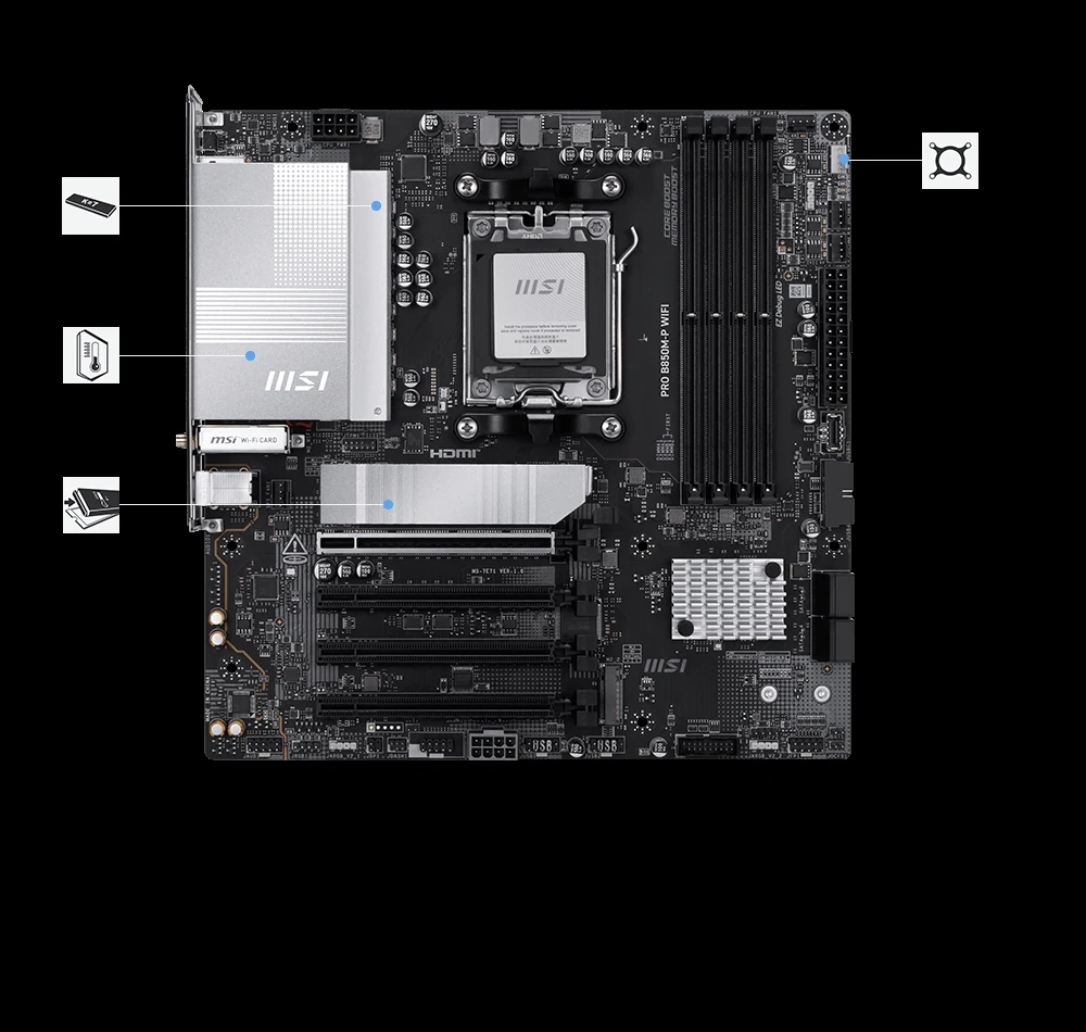 Mainboard MSI PRO B850M-P WIFI - 4 Khe RAM DDR5 - AM5 - NEW