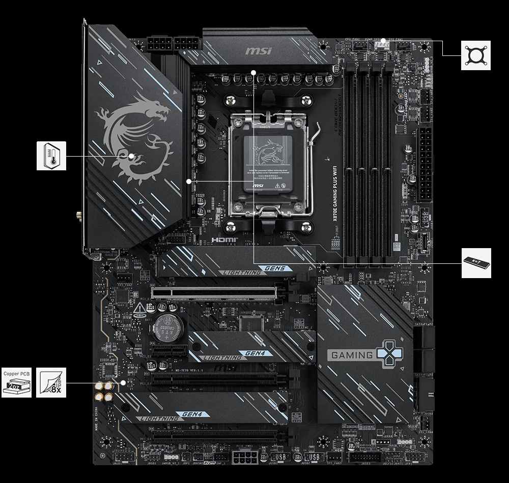 Mainboard MSI X870E GAMING PLUS WIFI - 4 Khe RAM DDR5 - AM5 - NEW