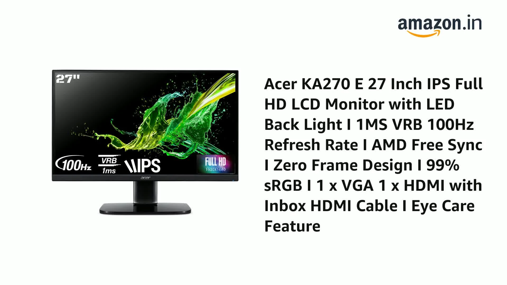 Màn hình Acer KA270 - 27 inch - FHD - IPS - 100HZ - New