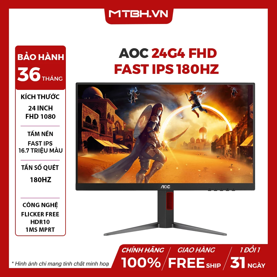 Màn hình AOC 24G4 - 23,8 inch - FHD - Fast IPS - 180HZ - New