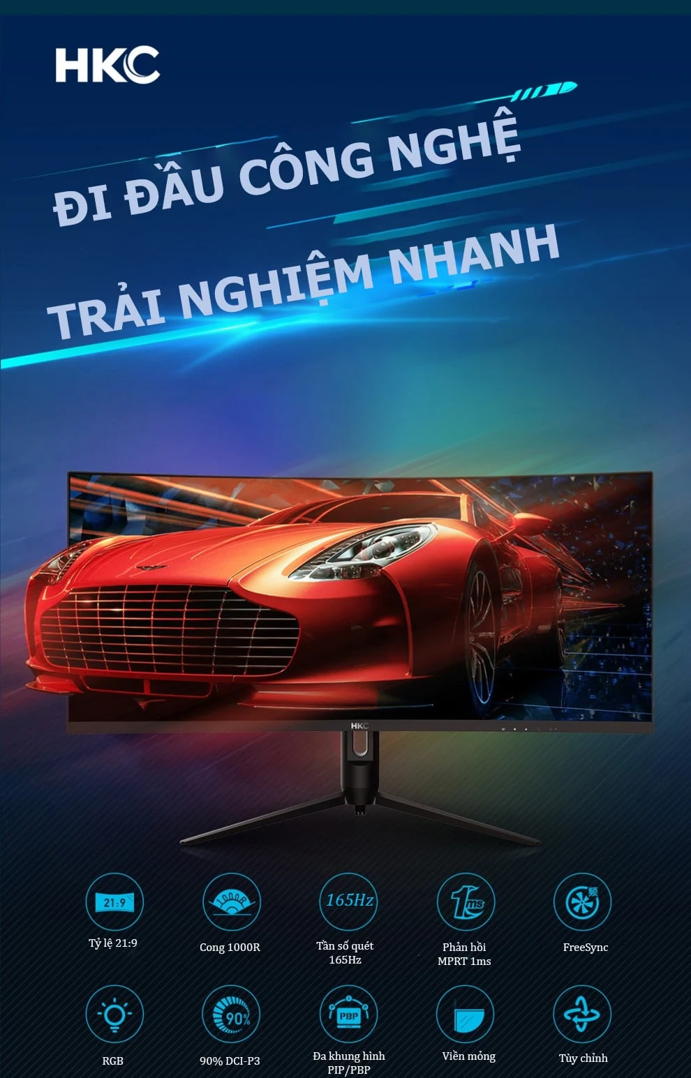 Màn hình HKC MG34H18Q - 34 inch - WQHD - VA Cong - 165HZ - New