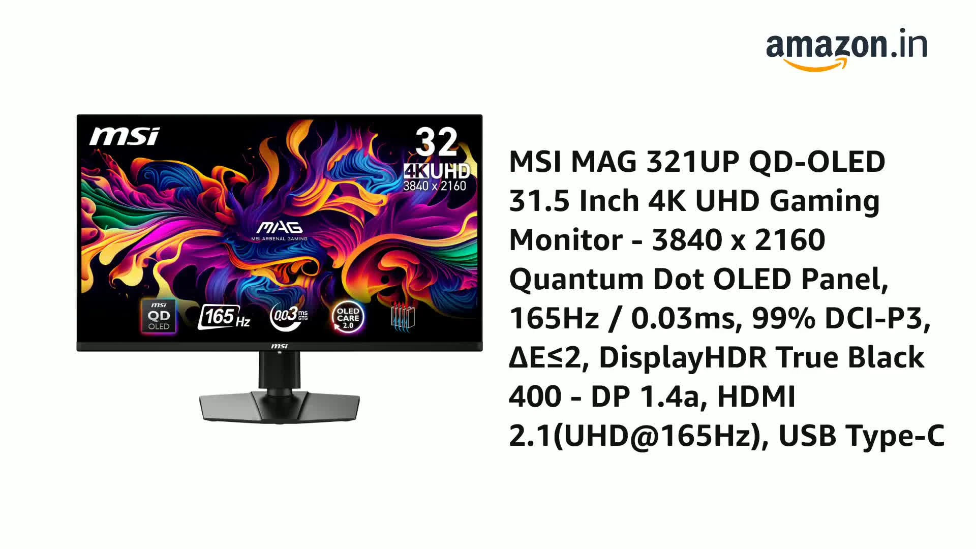 Màn hình MSI MAG 321CUP QD-OLED - 31,5 inch - 4K UHD - QD-OLED Cong - 165HZ - New