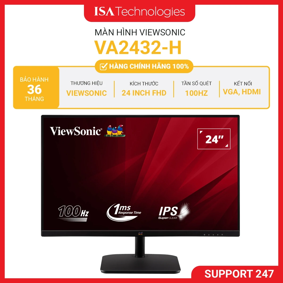 Màn hình ViewSonic VA2432-HW - 24 inch - FHD - IPS - 75HZ - New