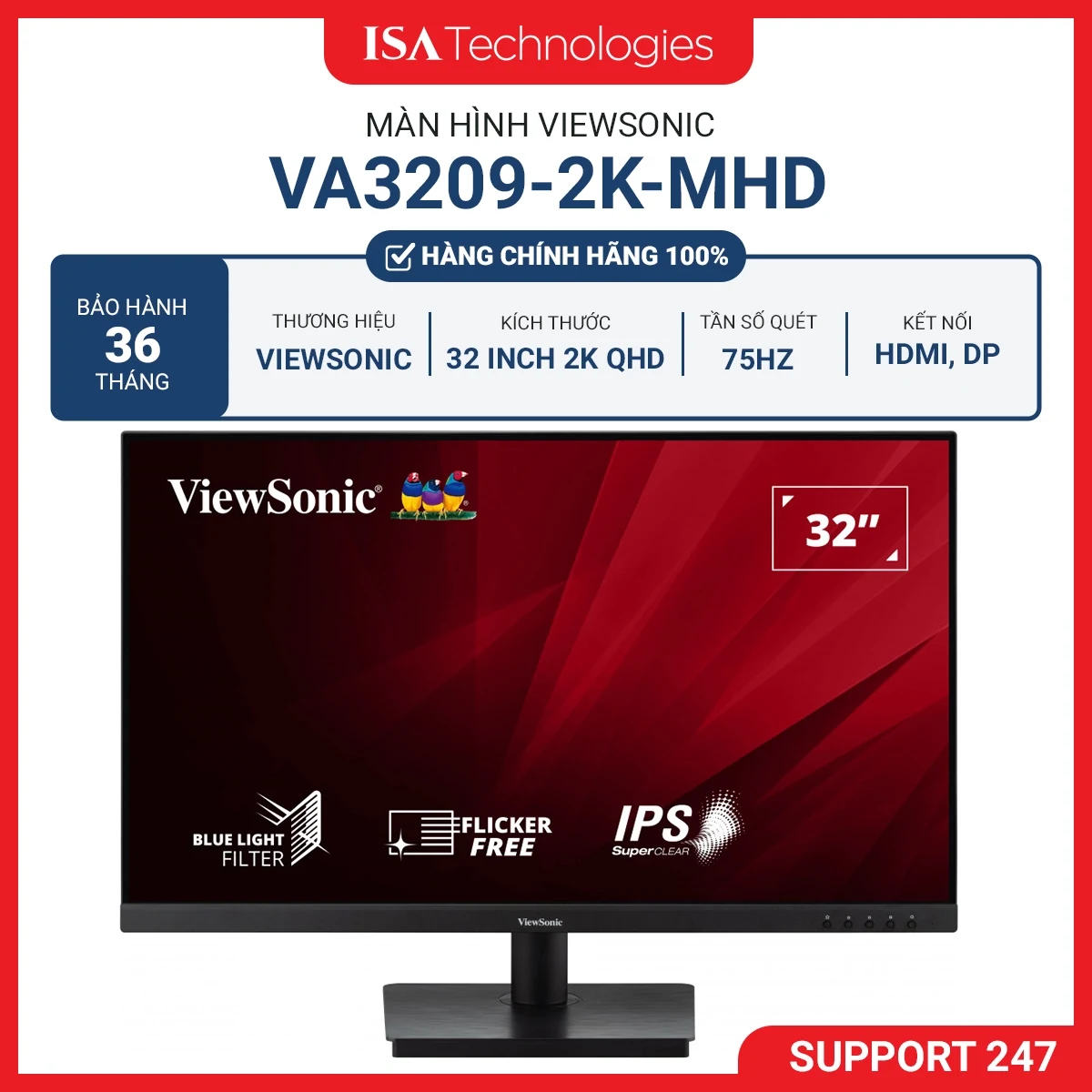 Màn hình ViewSonic VA3209-2K-MHD - 32 inch - QHD - IPS - 75HZ - New