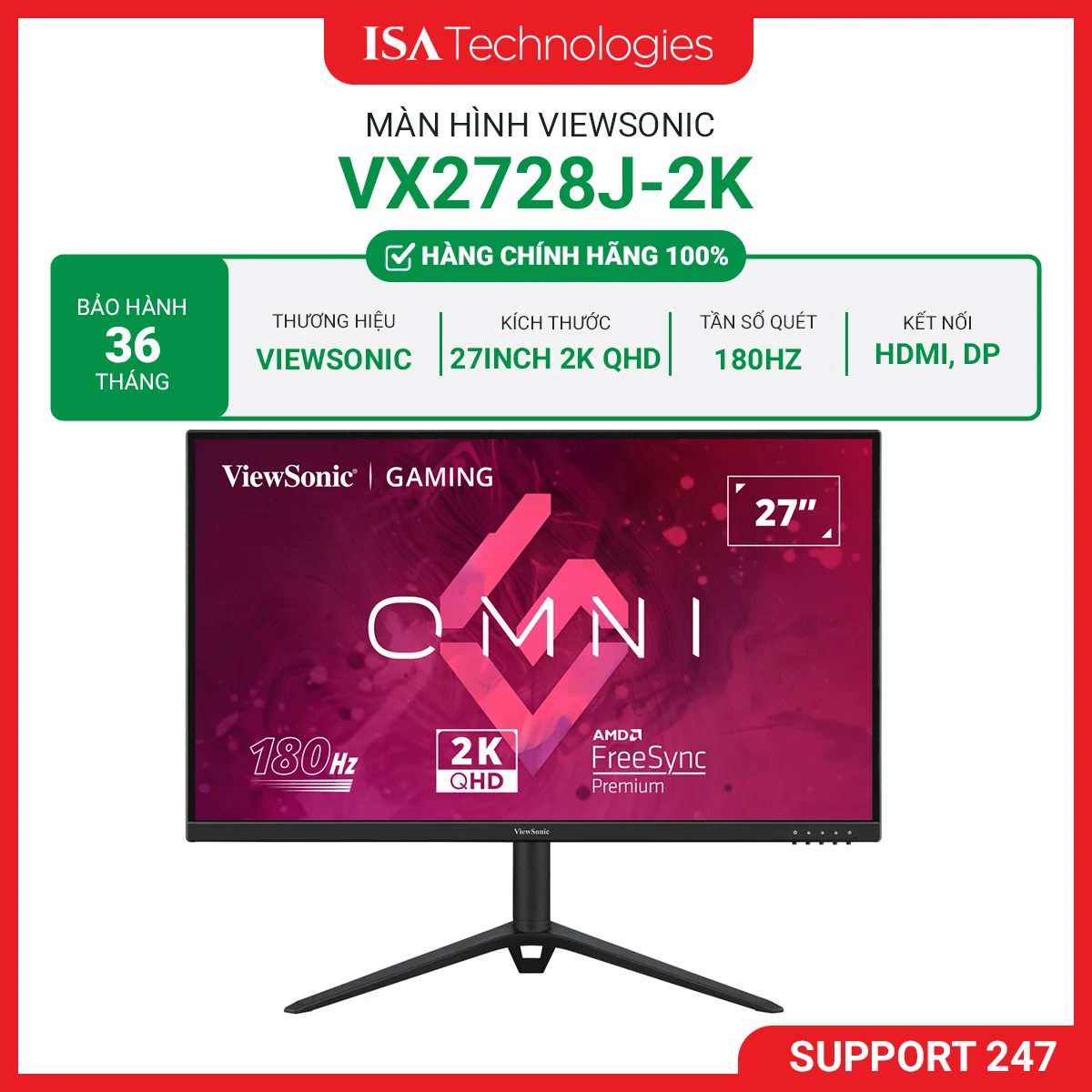 Màn hình ViewSonic VX2728J - 27 inch - FHD - Fast IPS - 180HZ - New