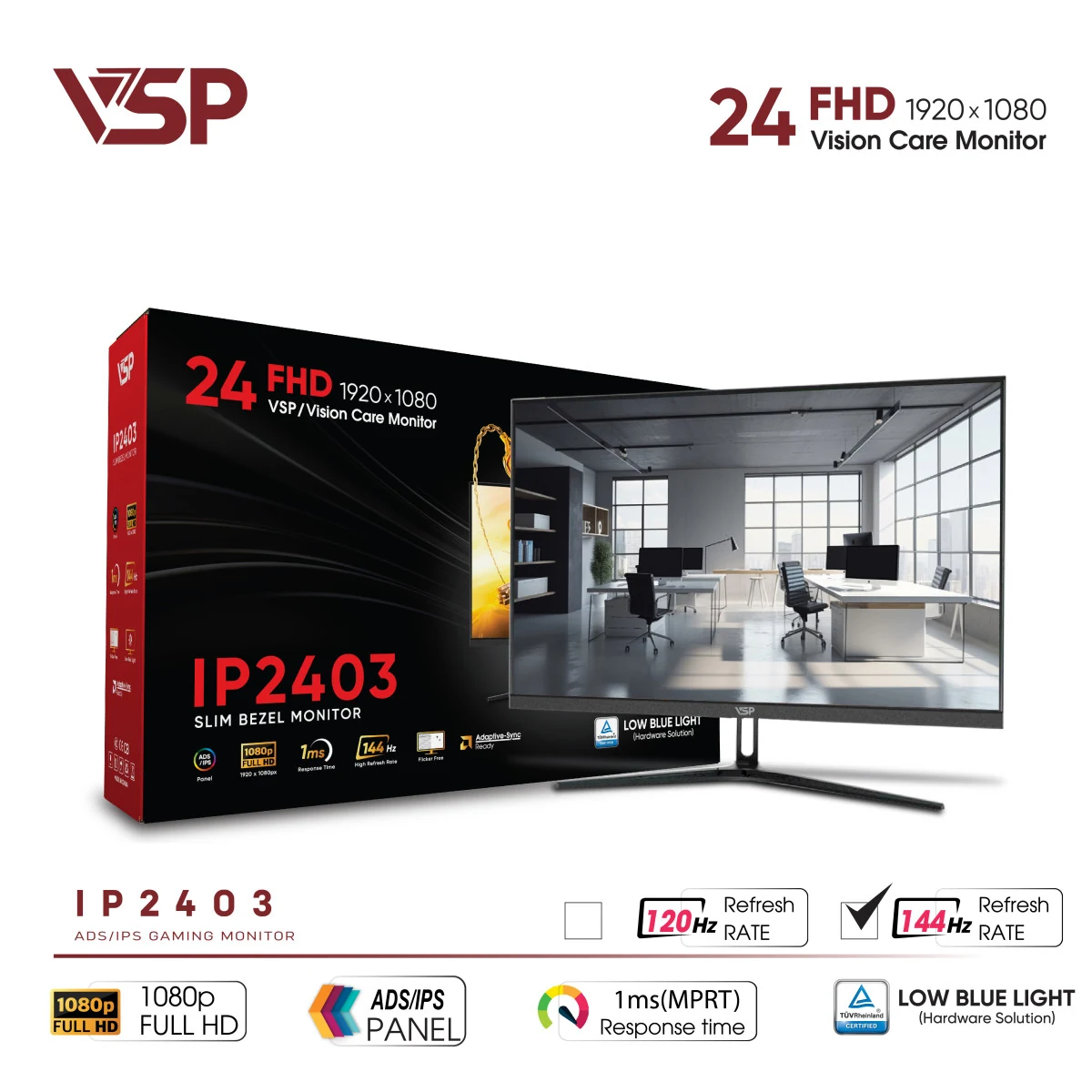 Màn hình VSP IP2403 Ver144Hz - 23,8 inch - FHD - IPS - 144HZ - New