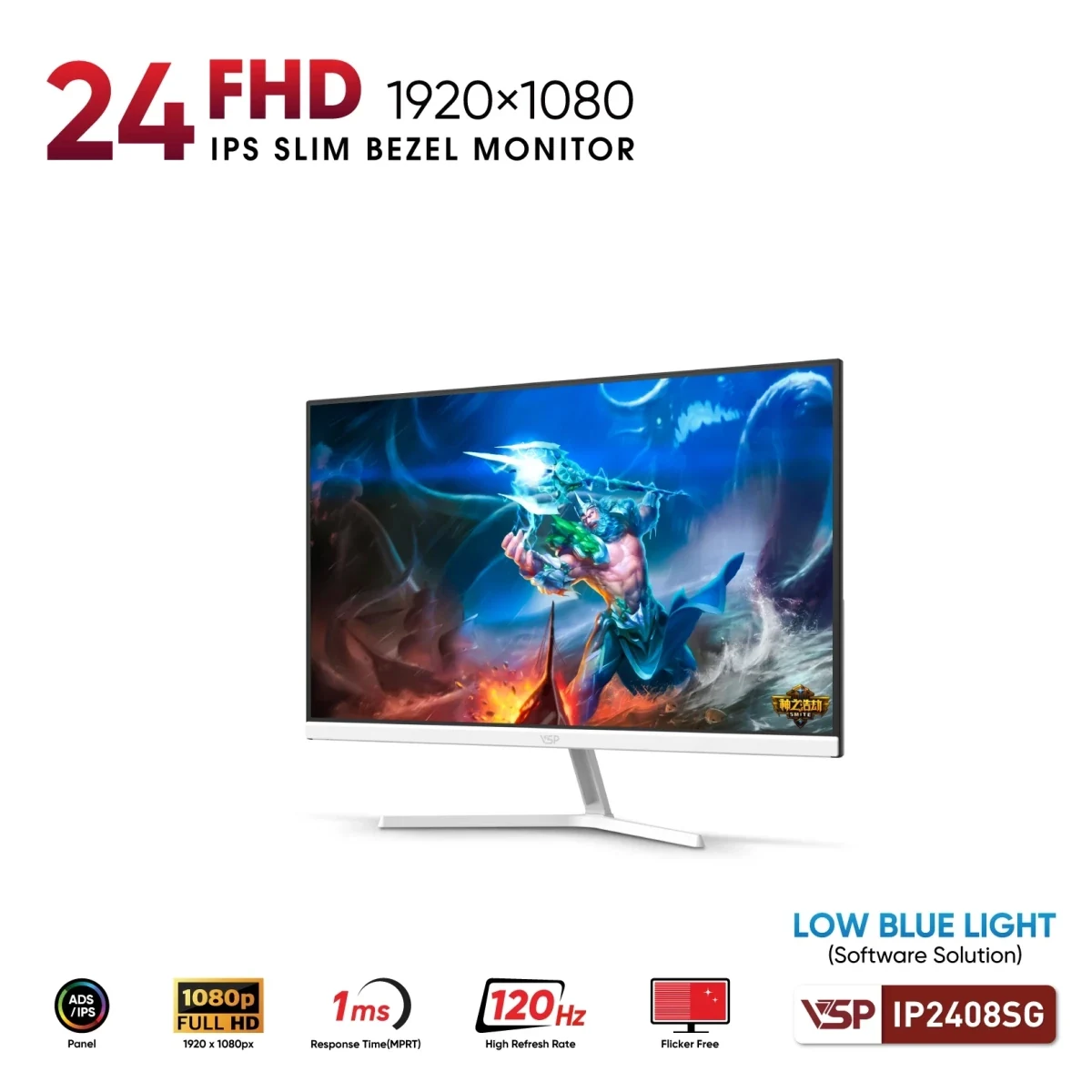 Màn hình VSP IP2408SG White - 23,8 inch - FHD - IPS - 120HZ - New