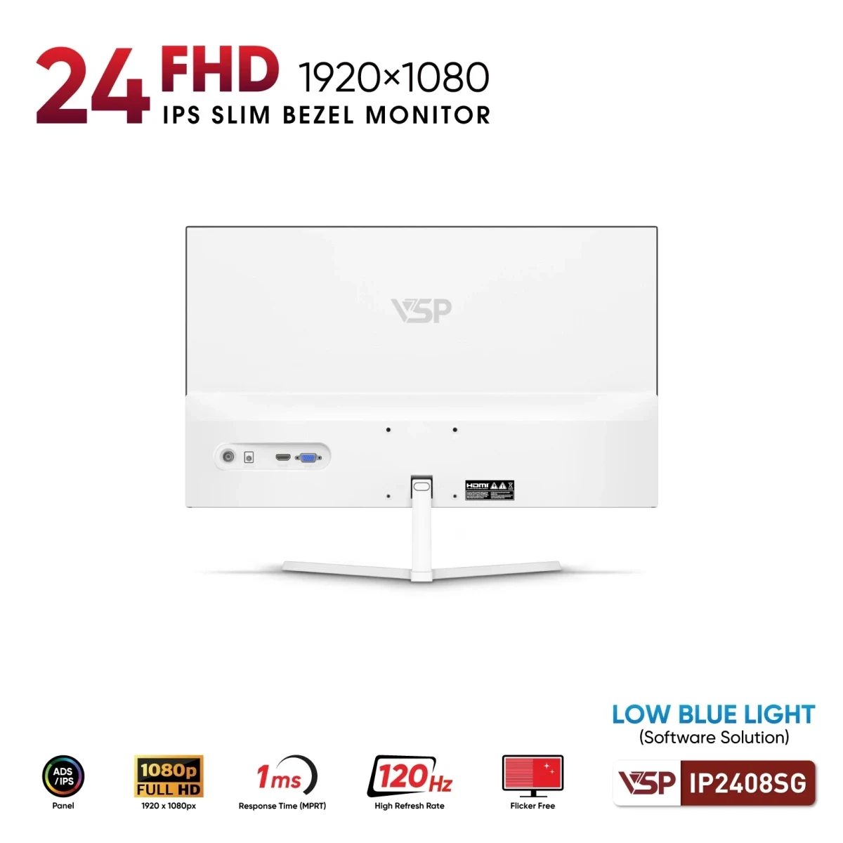 Màn hình VSP IP2408SG White - 23,8 inch - FHD - IPS - 120HZ - New