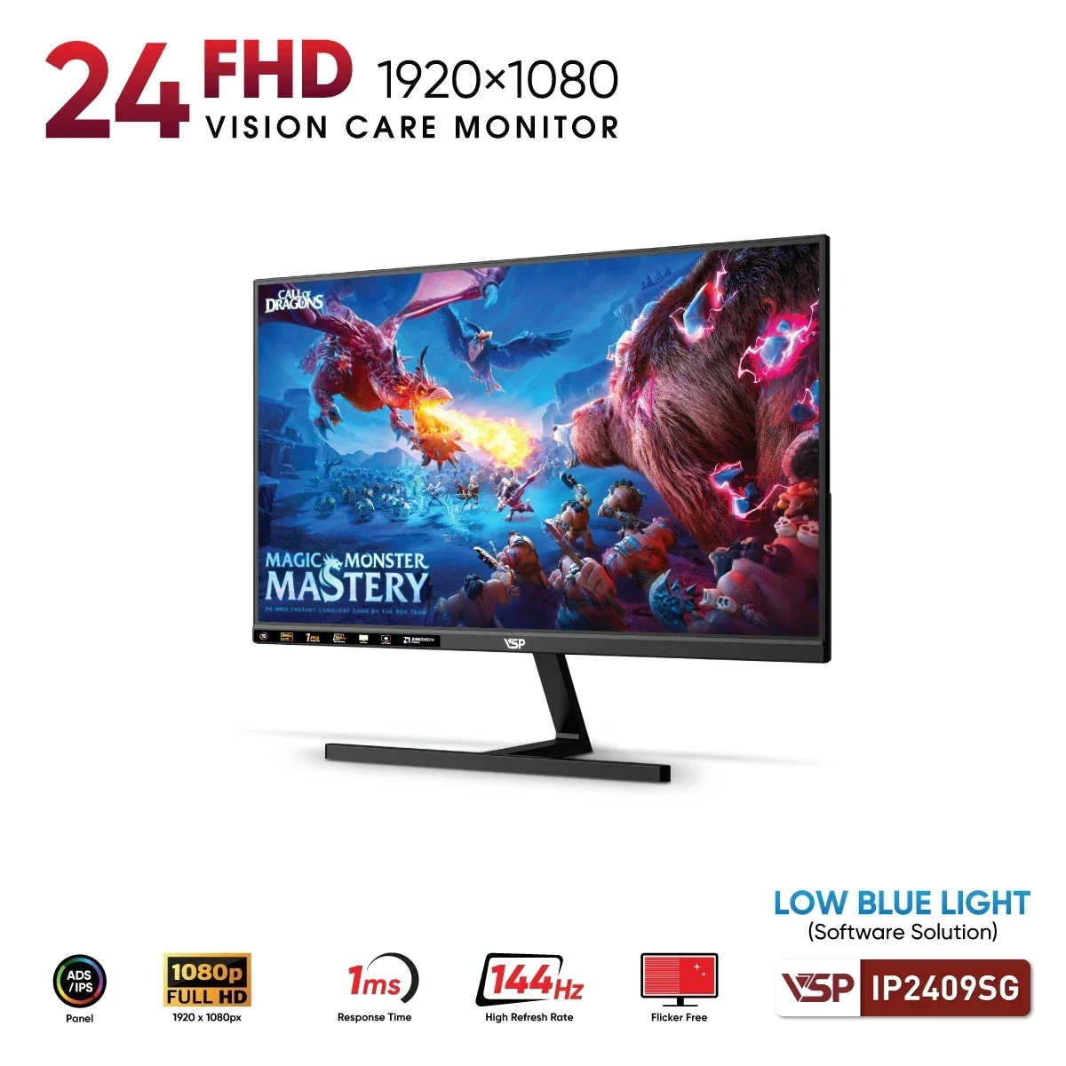 Màn hình VSP IP2409SG Black - 23,8 inch - FHD - IPS - 144HZ - New