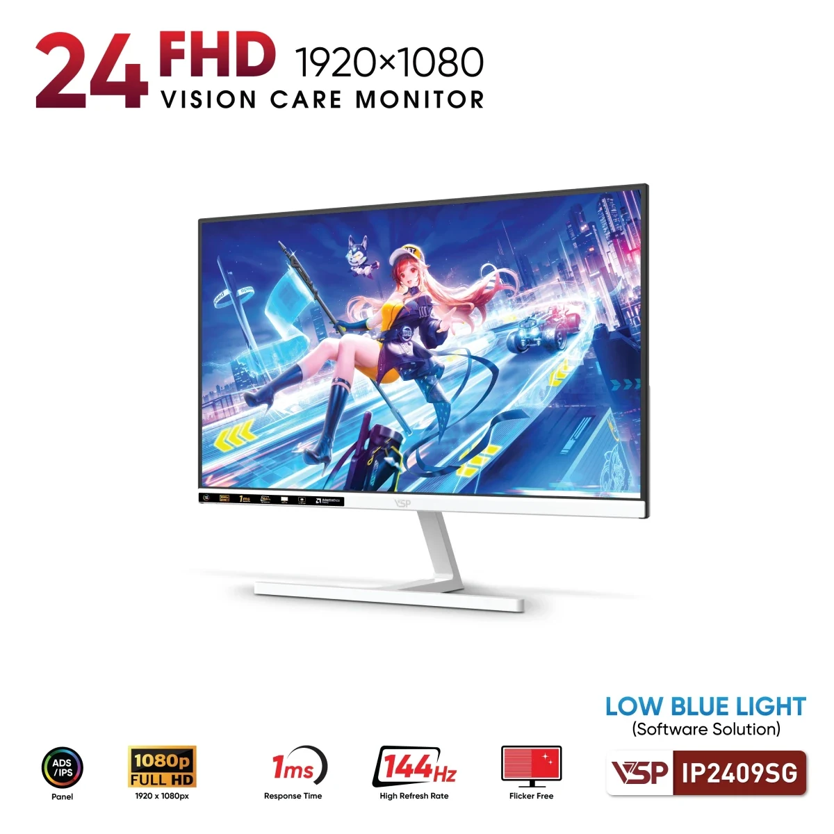Màn hình VSP IP2409SG White - 23,8 inch - FHD - IPS - 144HZ - New