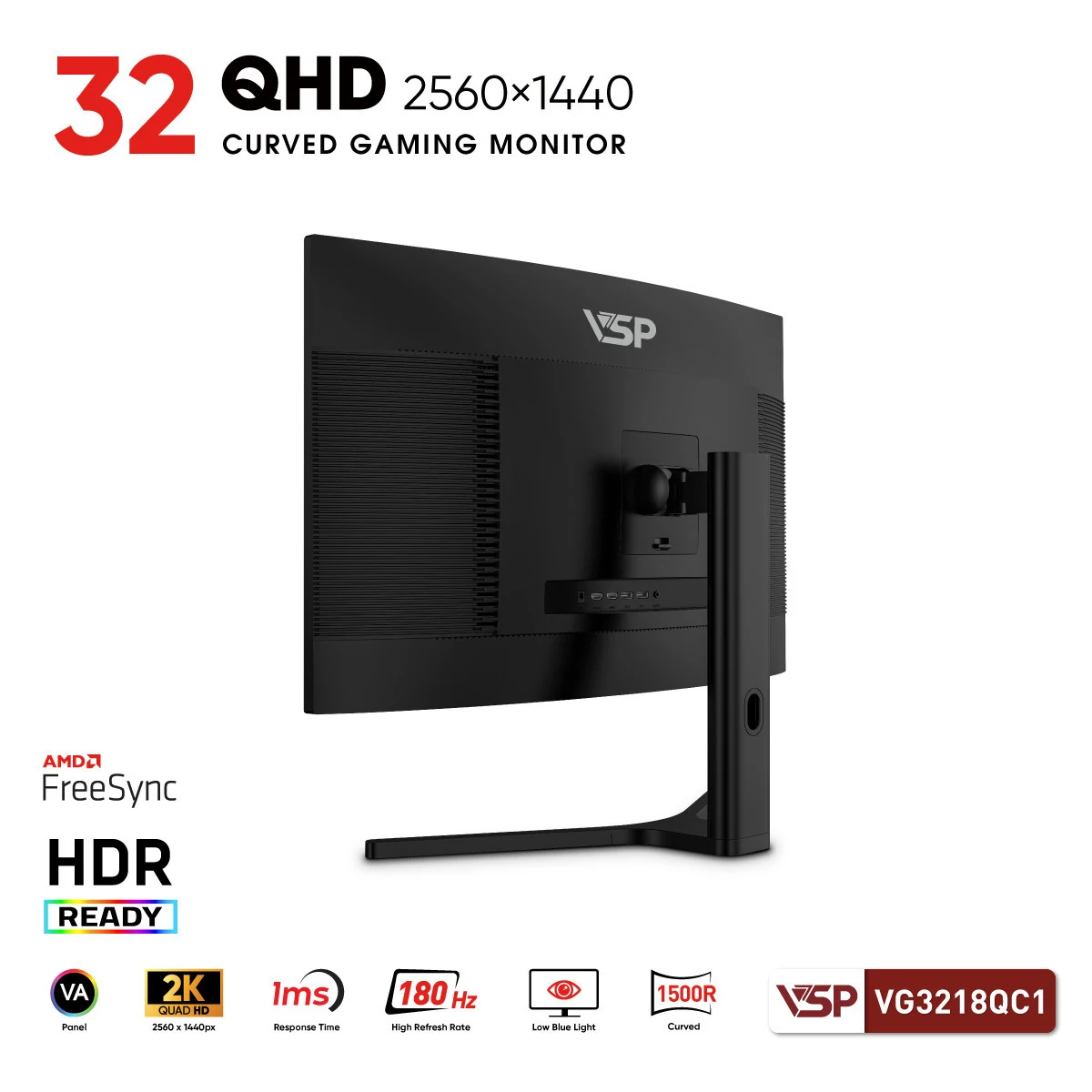 Màn hình VSP VG3218QC1 - 31,5 inch - QHD - VA Cong - 180HZ - New