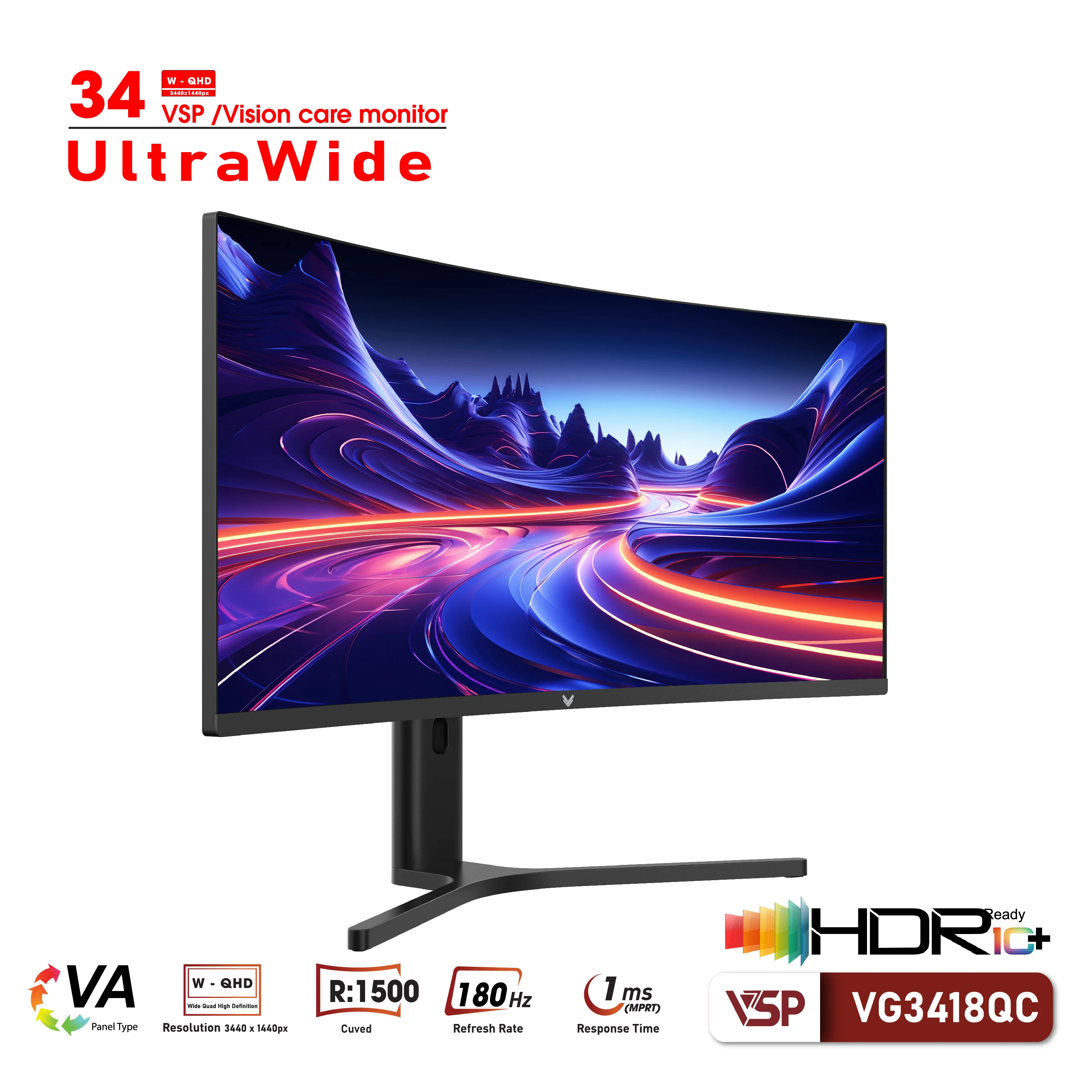 Màn hình VSP VG3418QC - 34 inch - WQHD - VA Cong - 180HZ - New