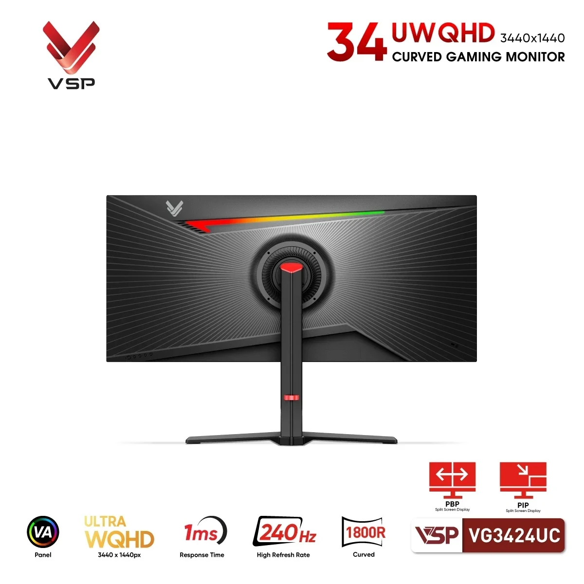 Màn hình VSP VG3424UC - 34 inch - UWQHD - VA Cong - 240HZ - New