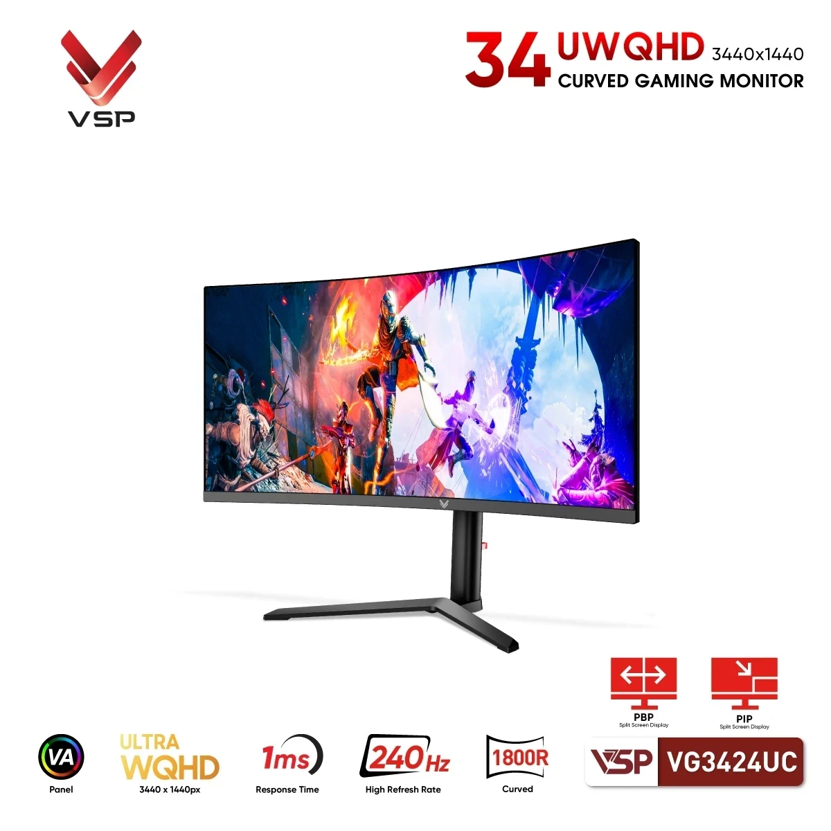 Màn hình VSP VG3424UC - 34 inch - UWQHD - VA Cong - 240HZ - New