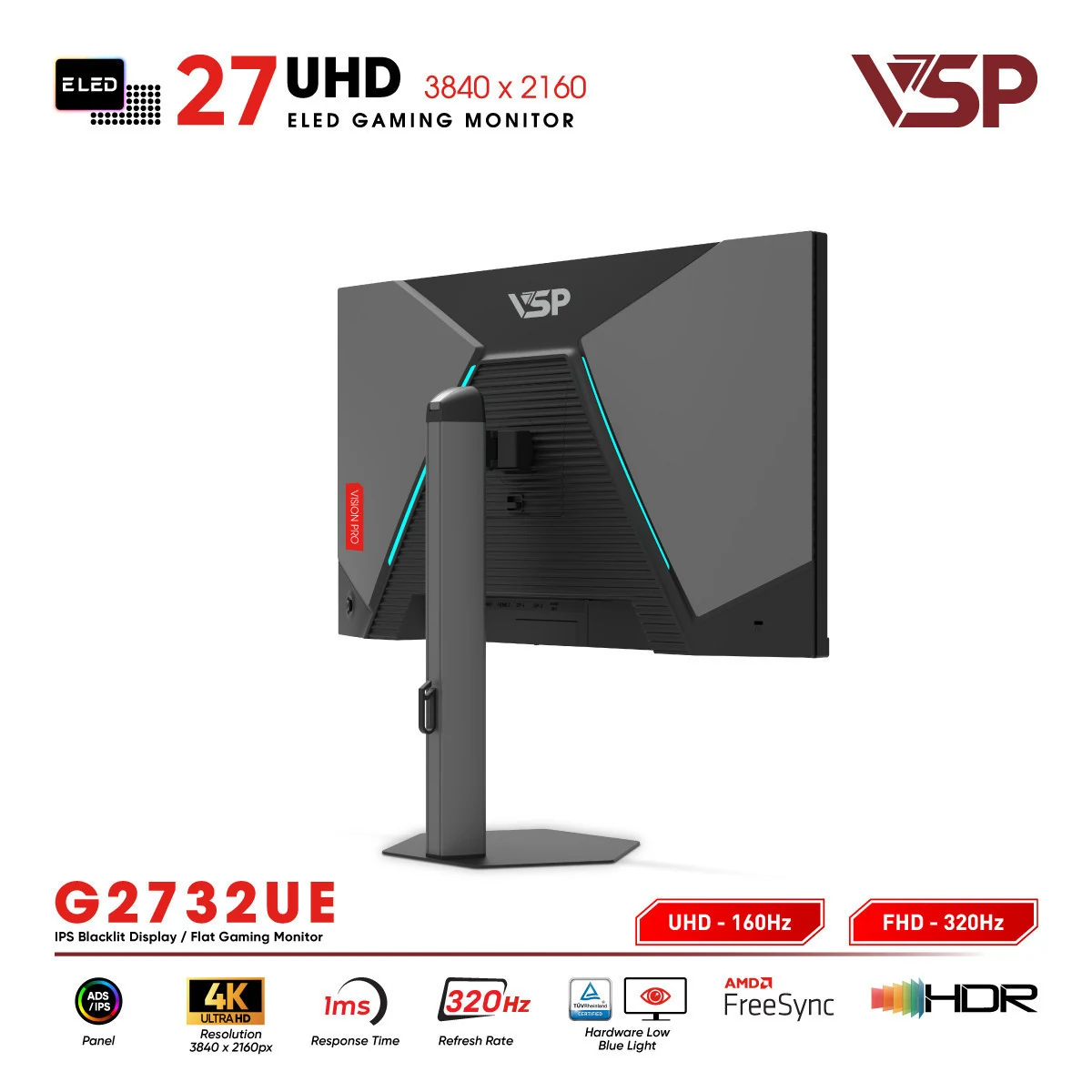 Màn hình VSP Vision Plus G2732UE - 27 inch - 4K UHD / FHD Dual Mode - Fast IPS - 320HZ - New