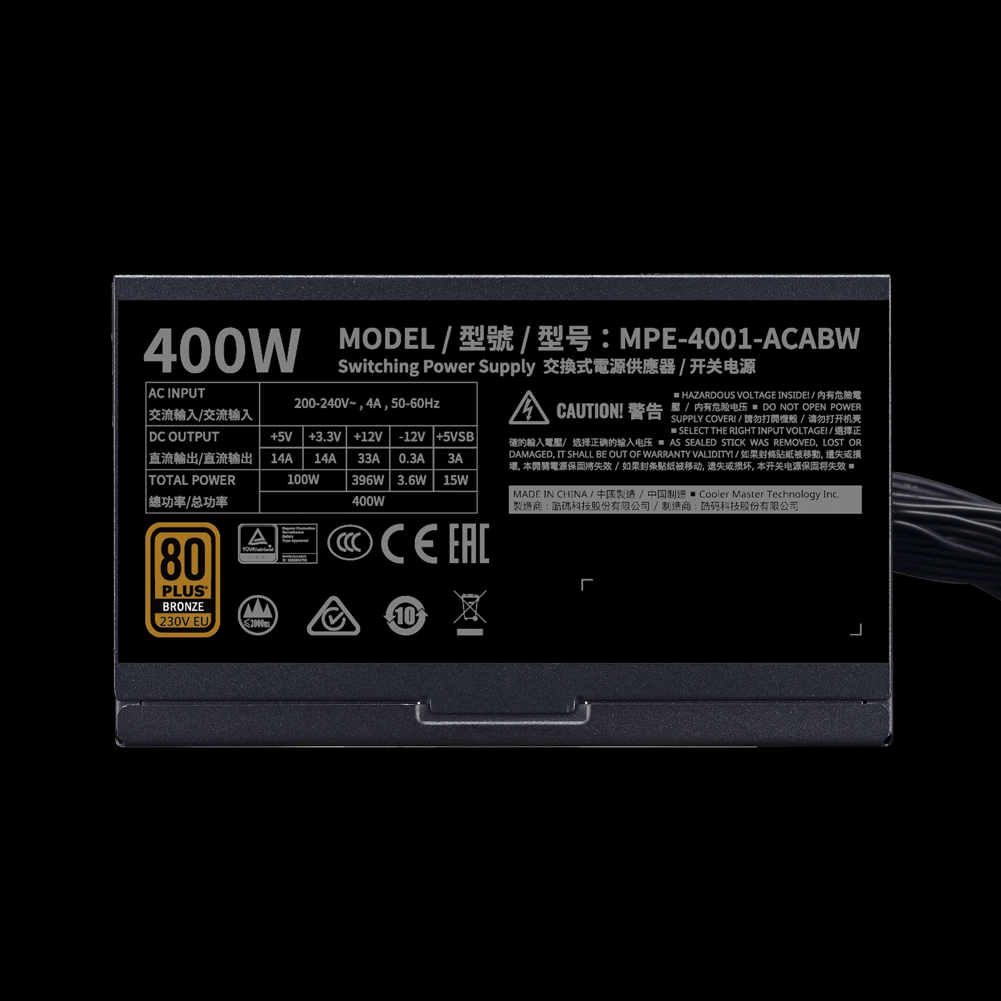 Nguồn PC Cooler Master MWE 400 Bronze V2 230V - 80 Plus Bronze - Non Modular - New