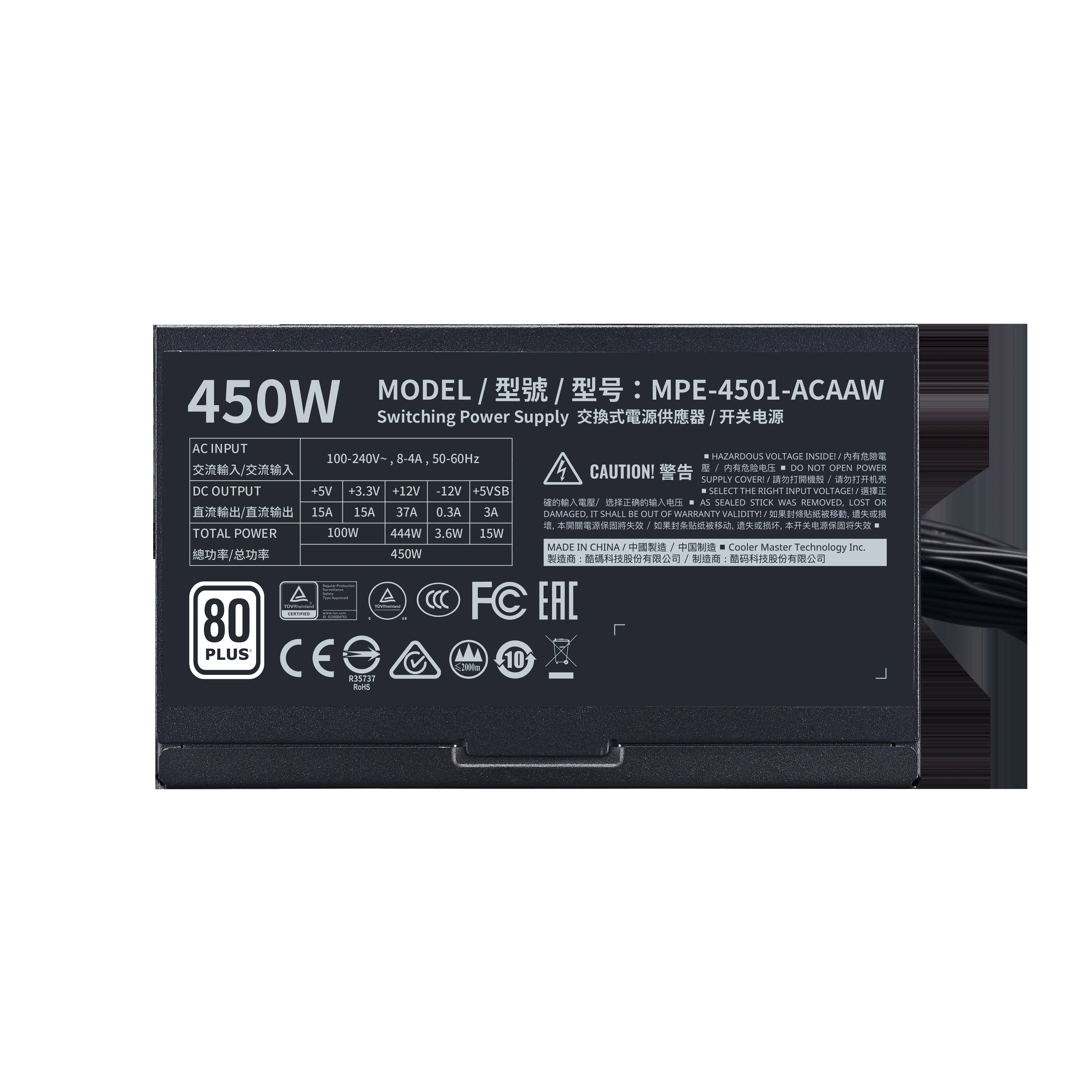 Nguồn PC Cooler Master MWE 450 White V2 - 80 Plus White - Non Modular - New