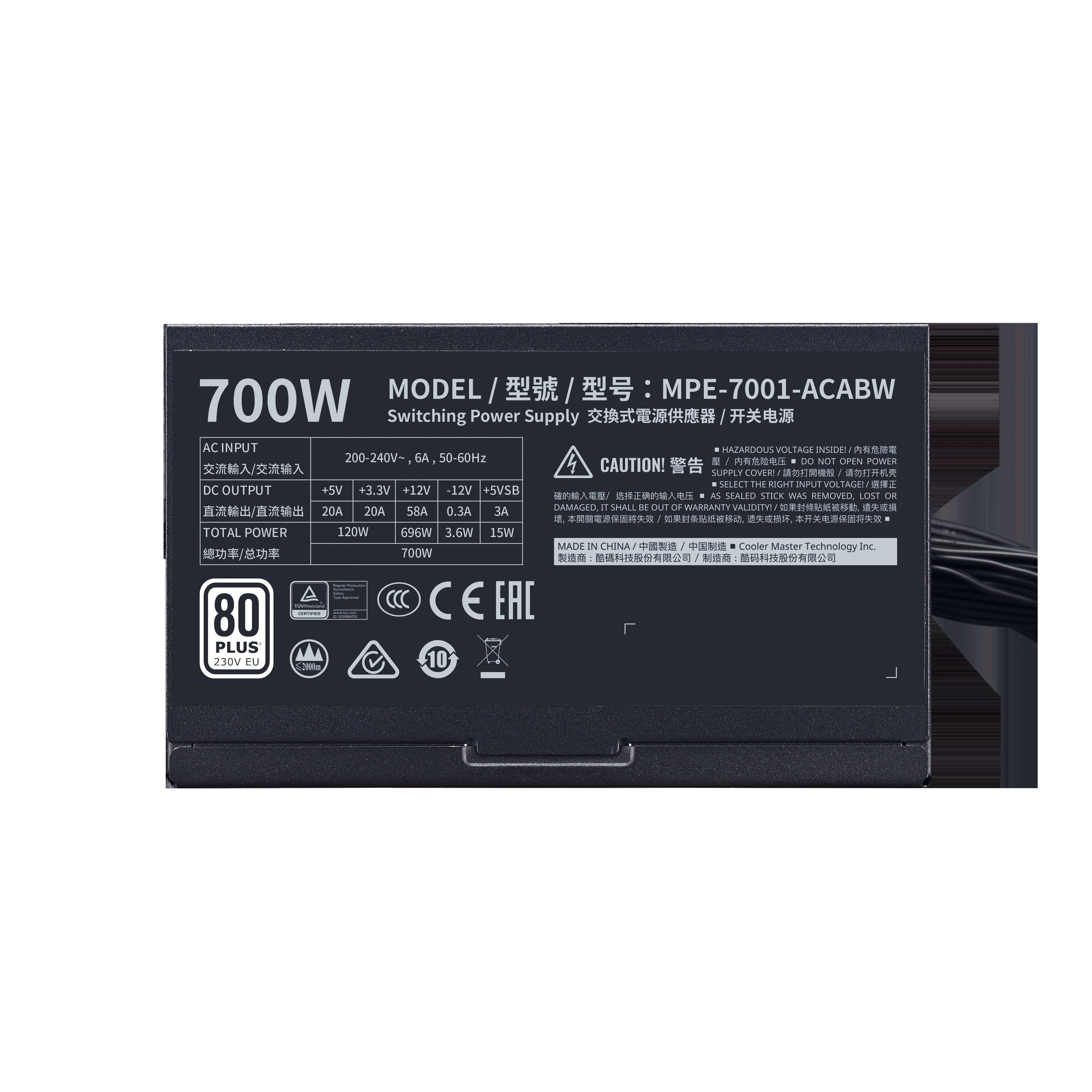 Nguồn PC Cooler Master MWE 700 White V2 - 80 Plus White - Non Modular - New