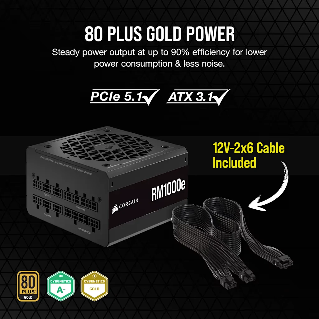 Nguồn PC Corsair RM1000e ATX 3.0 - 80 Plus Gold - Full Modular - New