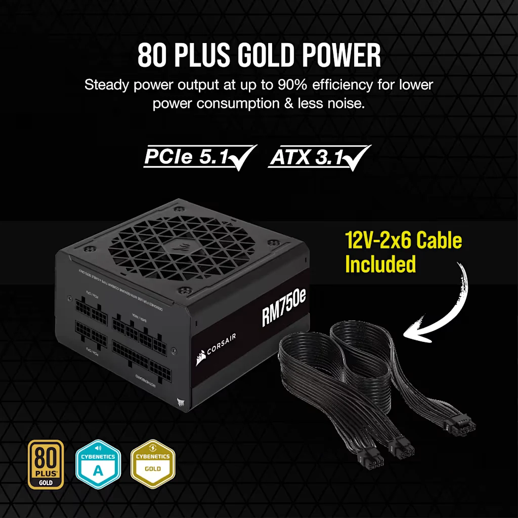 Nguồn PC Corsair RM750e ATX 3.0 - 80 Plus Gold - Full Modular - New