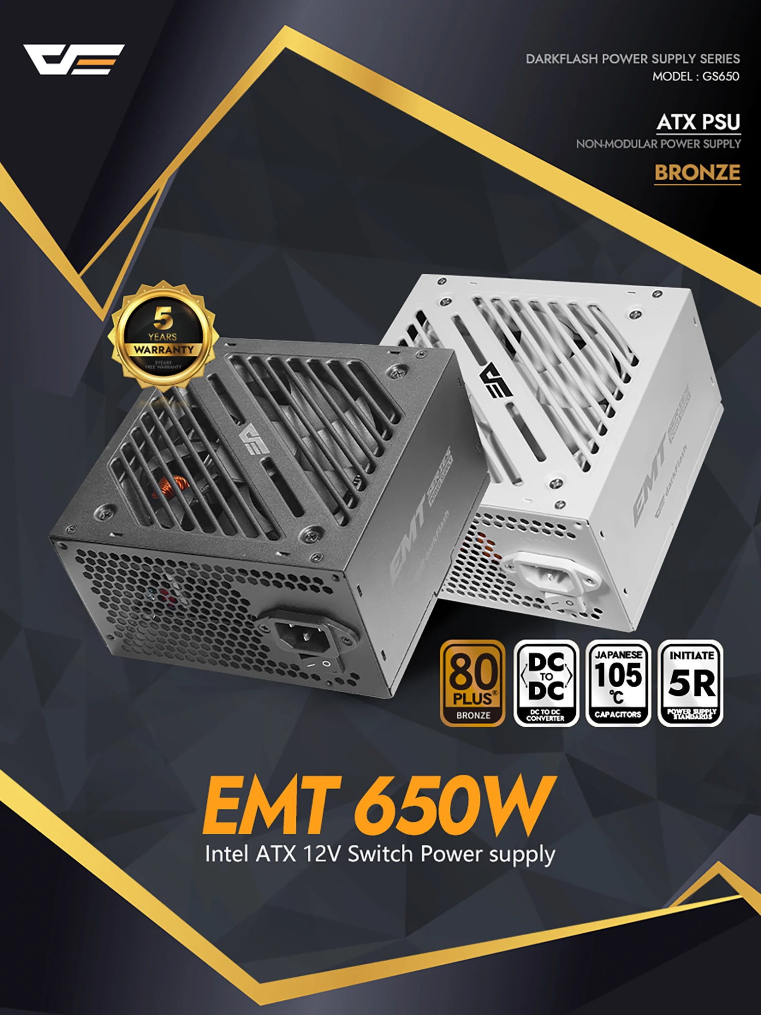 Nguồn PC DarkFlash EMT650 - 80 Plus Bronze - Non Modular - New
